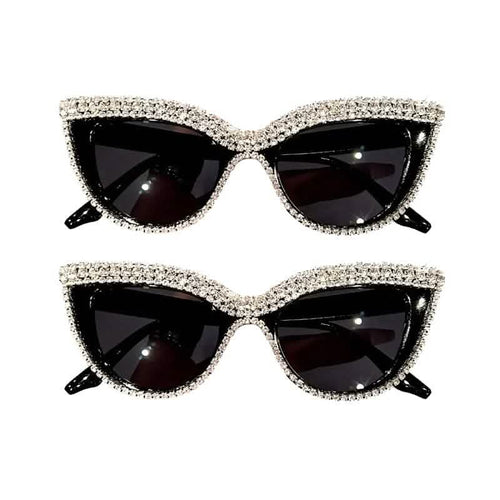 2-Pieces: Bling Rhinestone Cat Eye Sunglasses