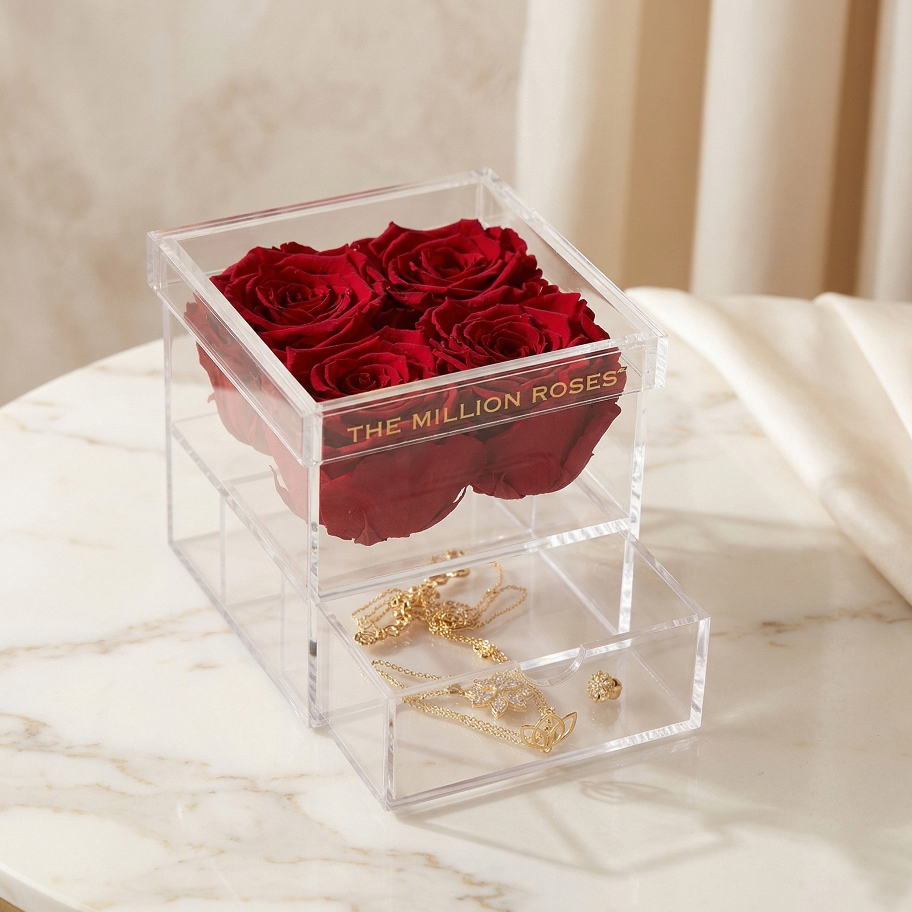 Acrylic 4 Drawer Box | Red Roses
