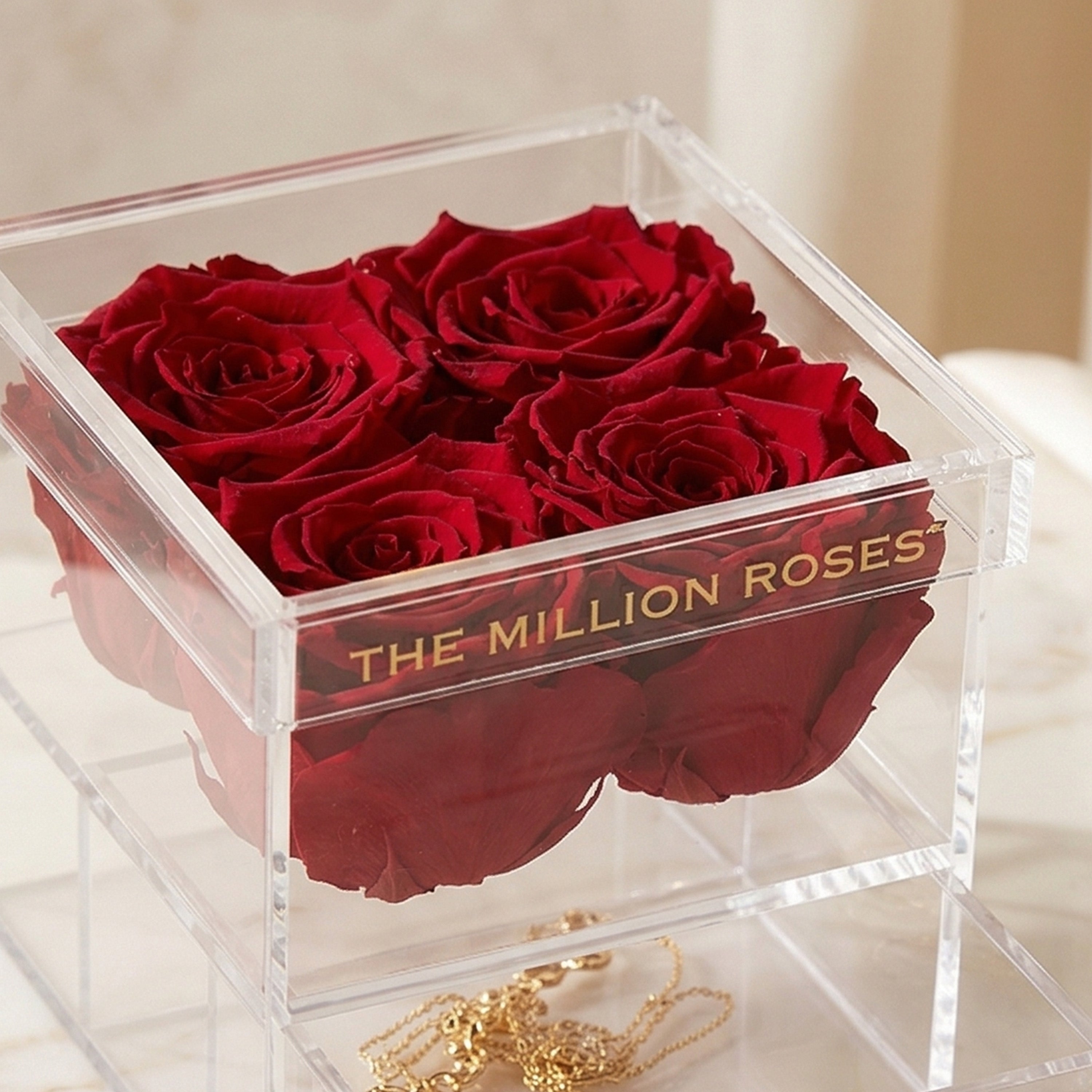 Acrylic 4 Drawer Box | Red Roses