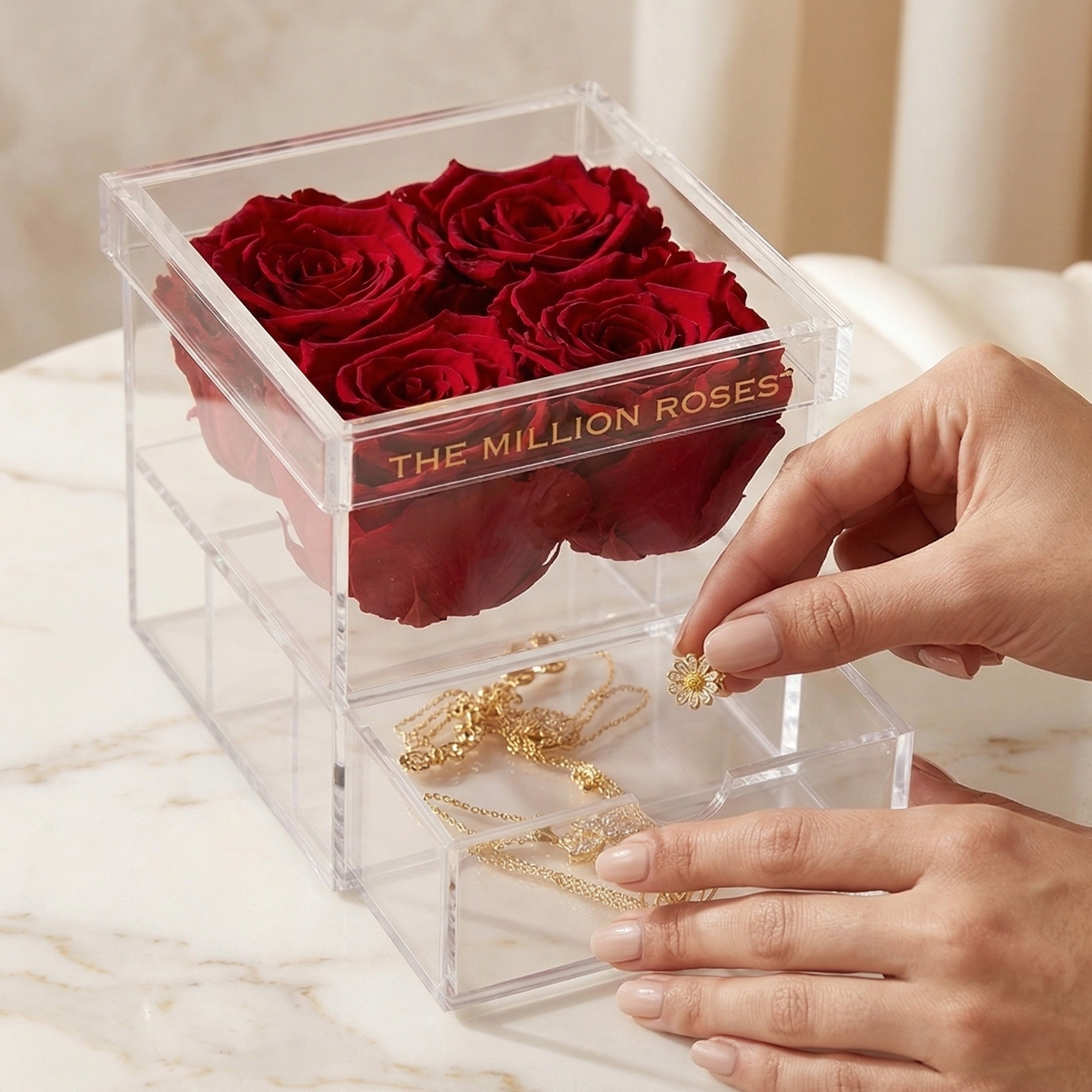Acrylic 4 Drawer Box | Red Roses