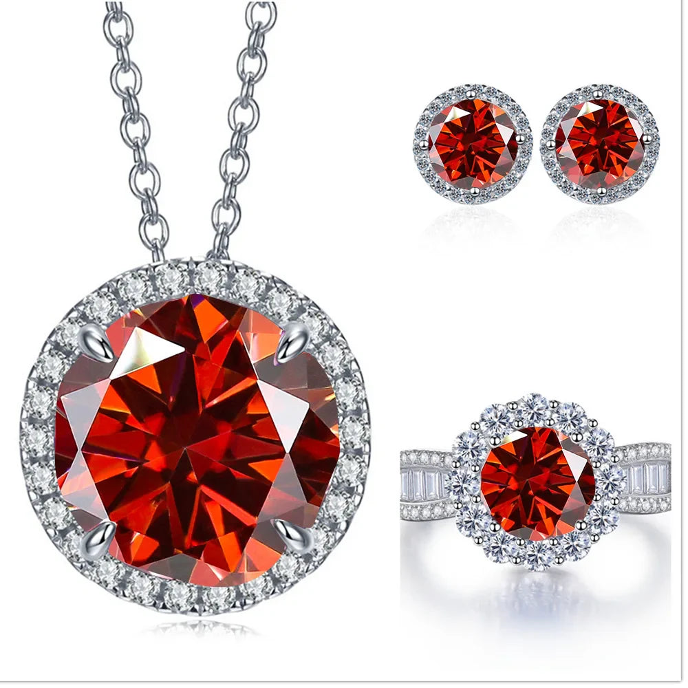 9ct Moissanite 925 Sterling Silver Ring Earrings Necklace Jewelry Set Gift