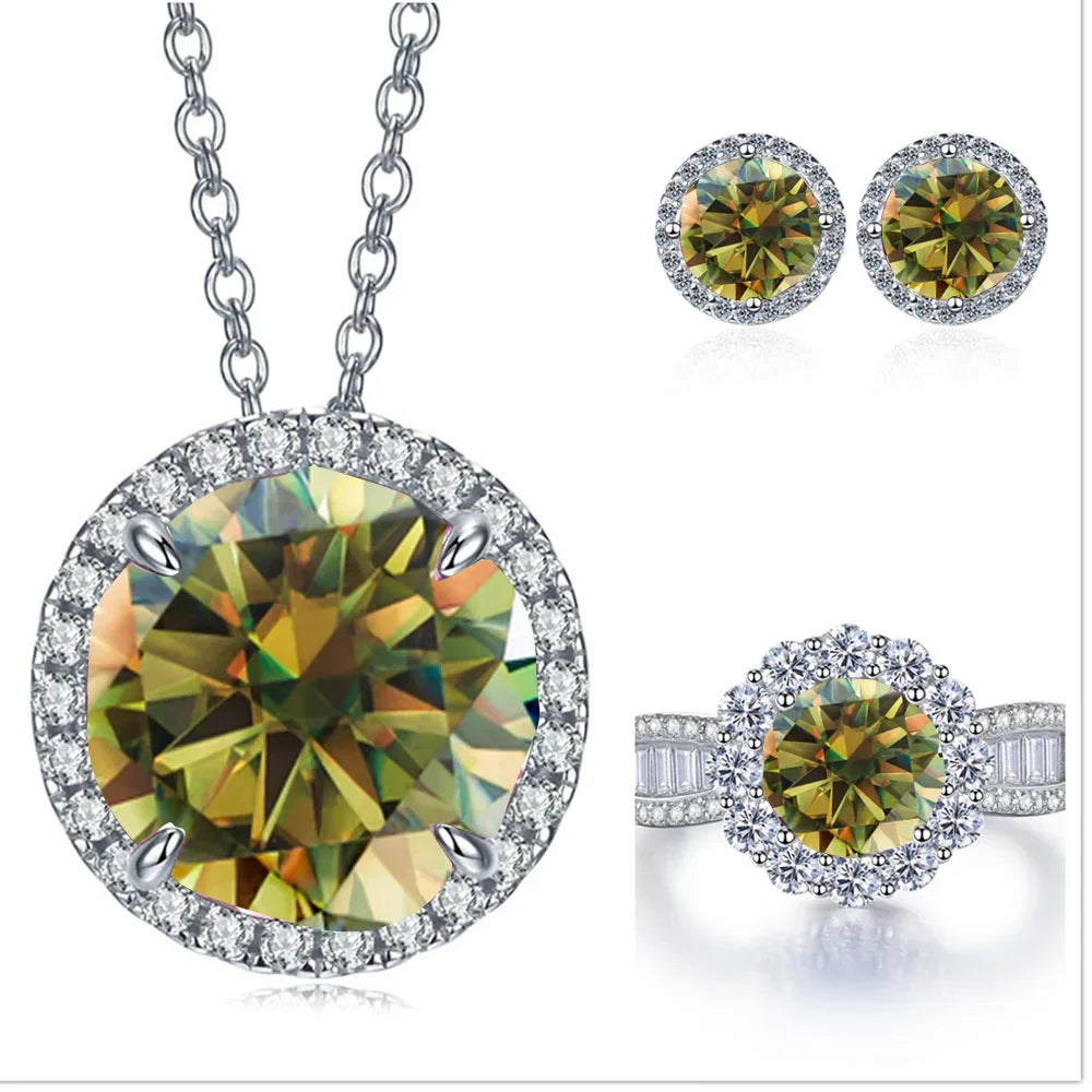 9ct Moissanite 925 Sterling Silver Ring Earrings Necklace Jewelry Set Gift