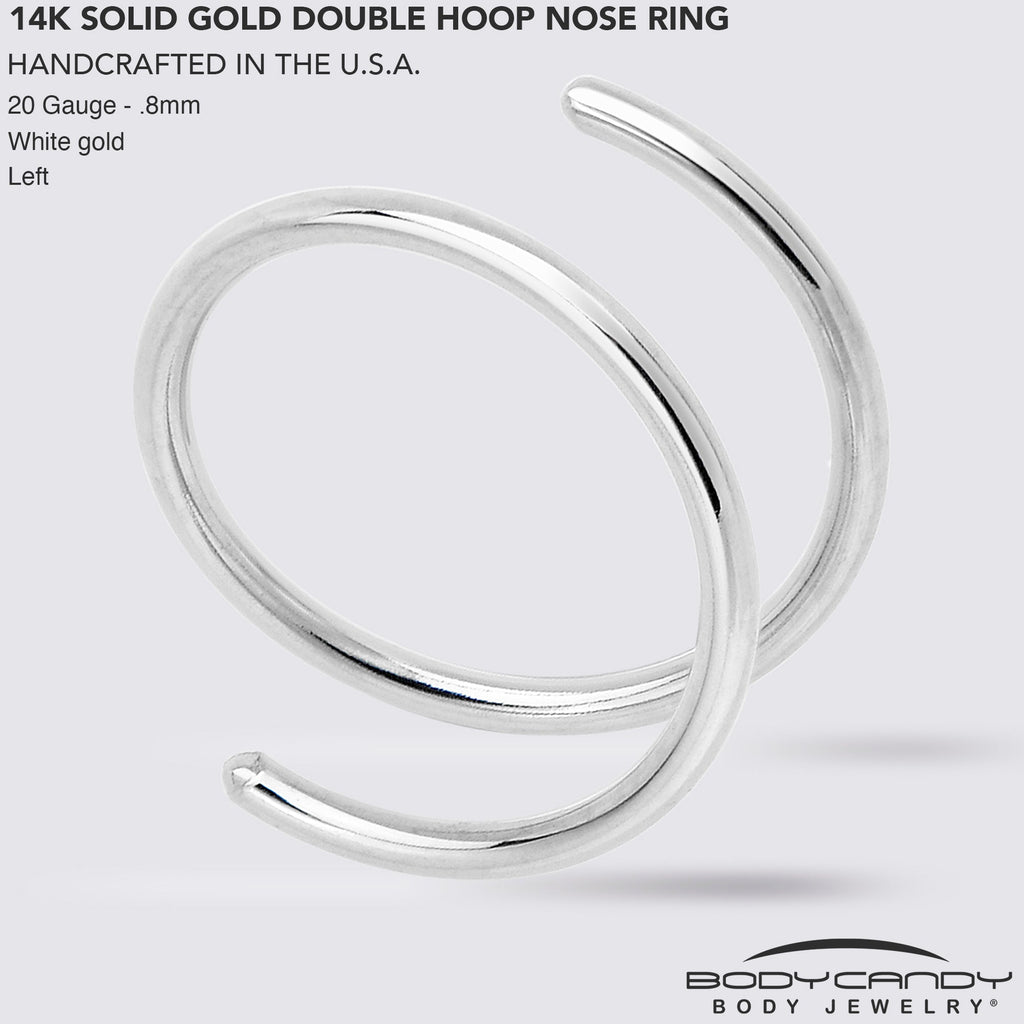 14k Solid White Gold Double Hoop Nose Spiral Nose Ring