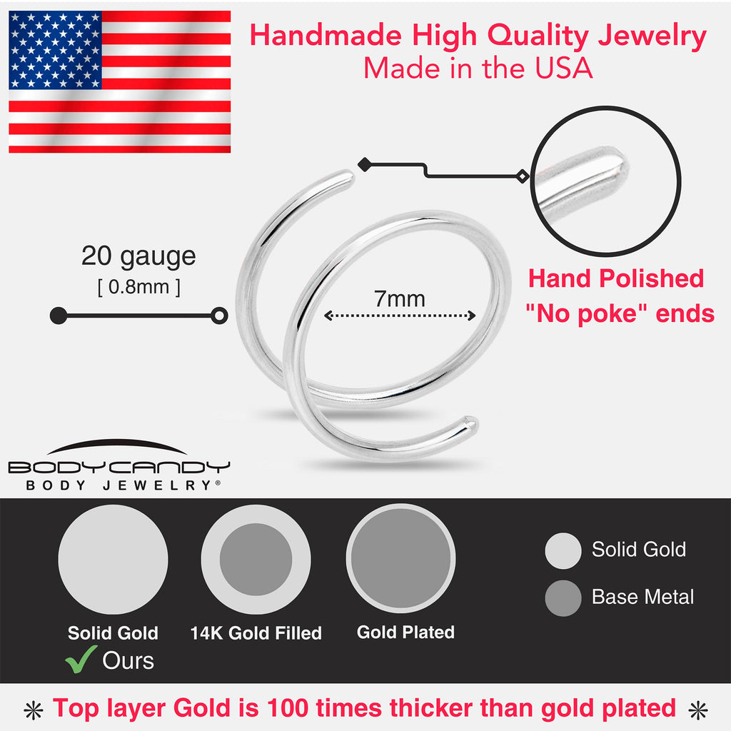 14k Solid White Gold Double Hoop Nose Spiral Nose Ring