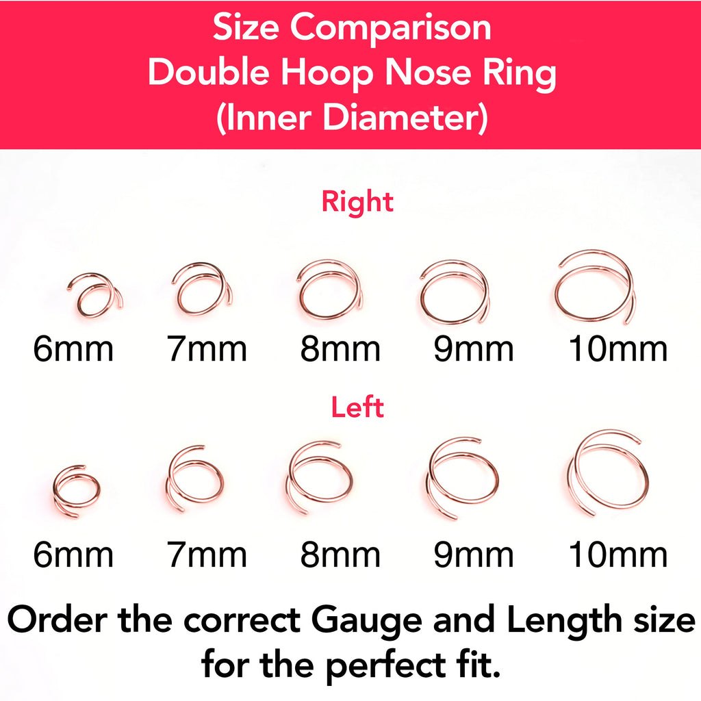 14k Solid White Gold Double Hoop Nose Spiral Nose Ring