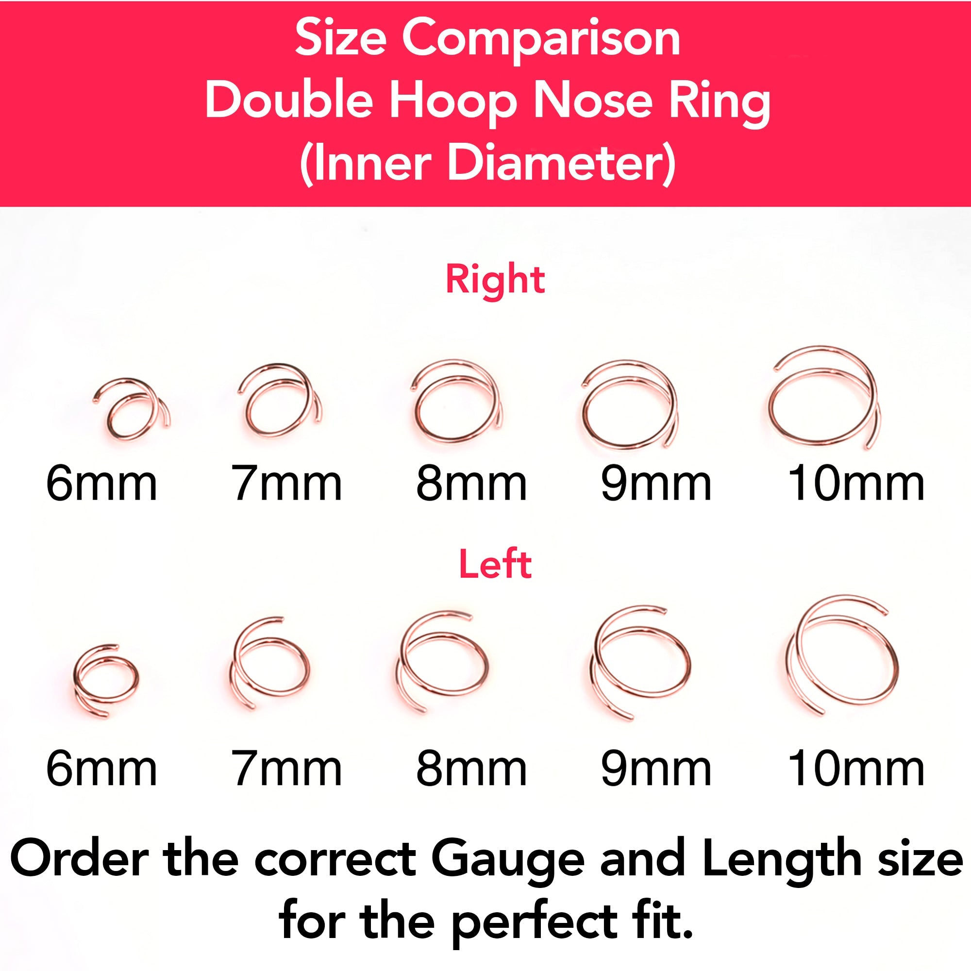 14k Solid White Gold Double Hoop Nose Spiral Nose Ring