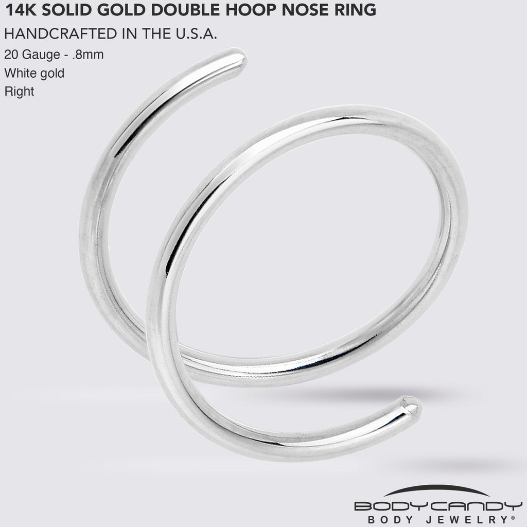 14k Solid White Gold Double Hoop Nose Spiral Nose Ring