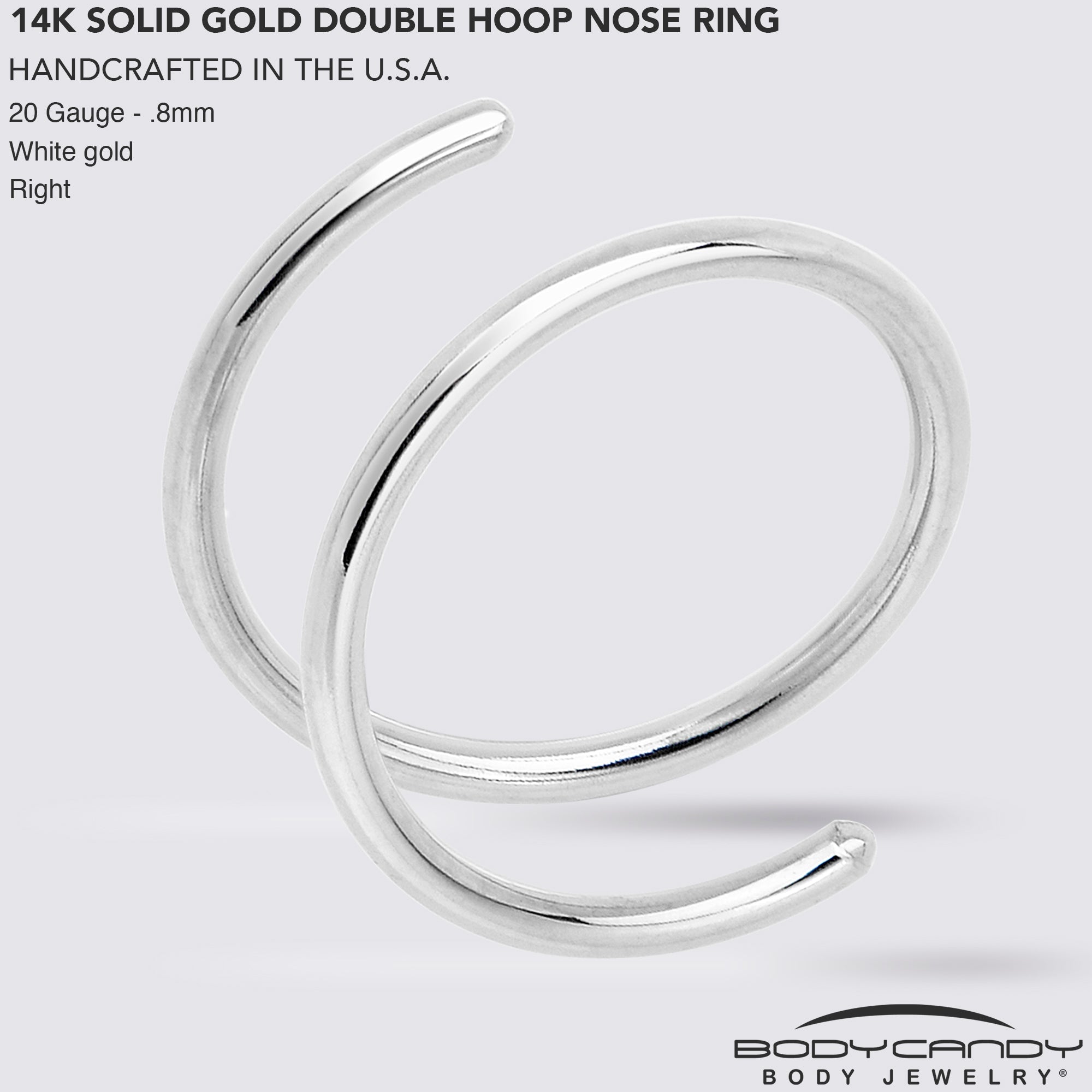 14k Solid White Gold Double Hoop Nose Spiral Nose Ring