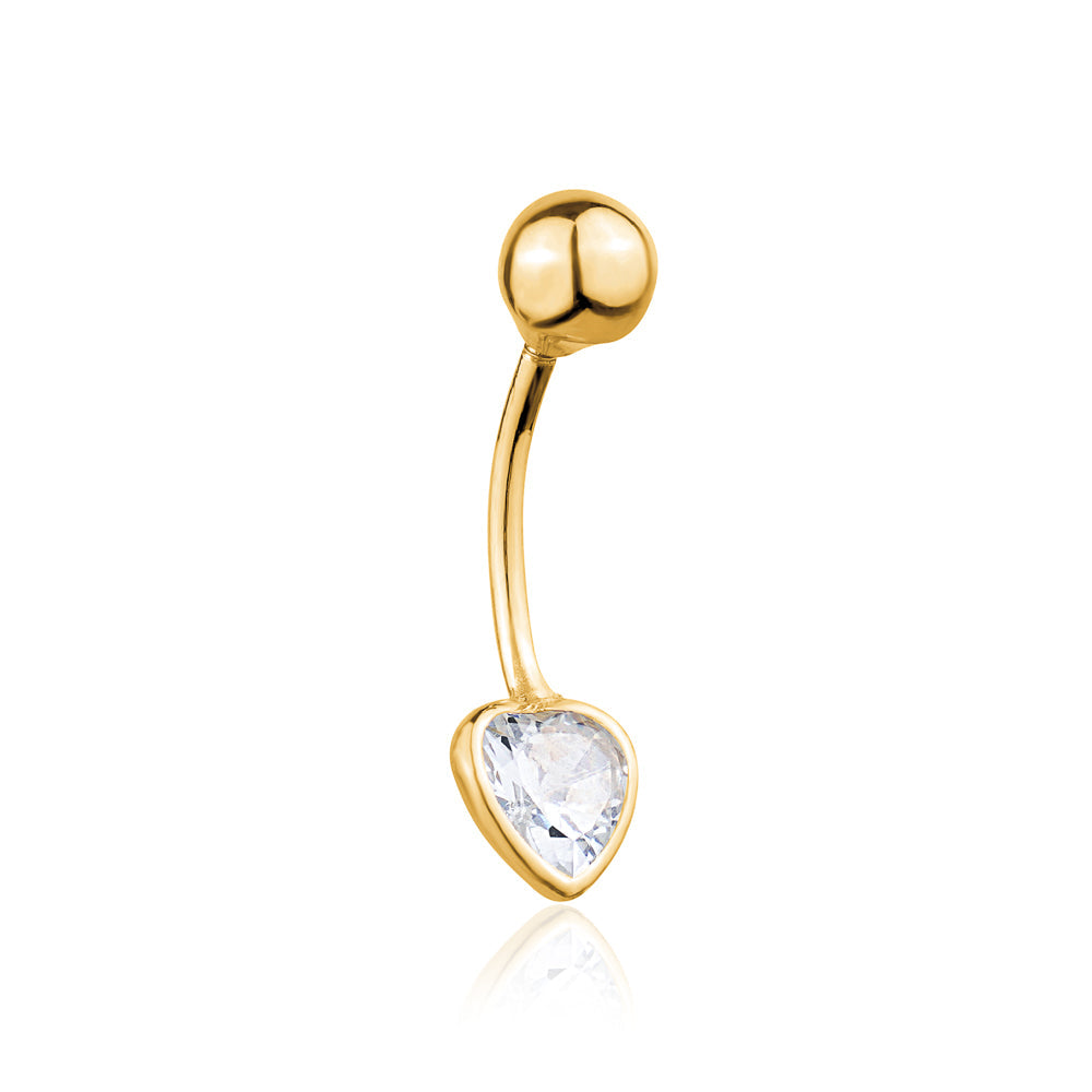 Heart Belly Ring 14k Yellow Gold Navel Ring Belly Button Ring 16 Gauge Simulated Diamond Gemstone Body Piercing Jewelry