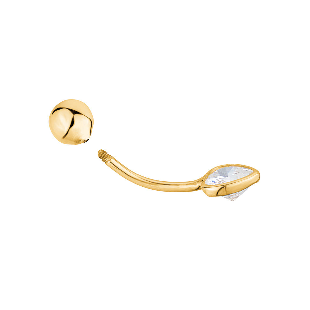 Heart Belly Ring 14k Yellow Gold Navel Ring Belly Button Ring 16 Gauge Simulated Diamond Gemstone Body Piercing Jewelry