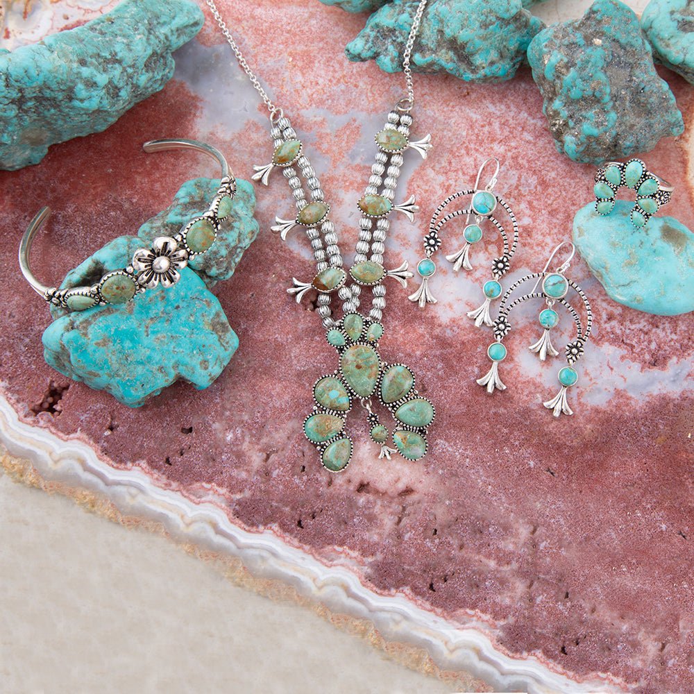 Squash Blossom Statement Blue Turquoise and Sterling Silver Necklace