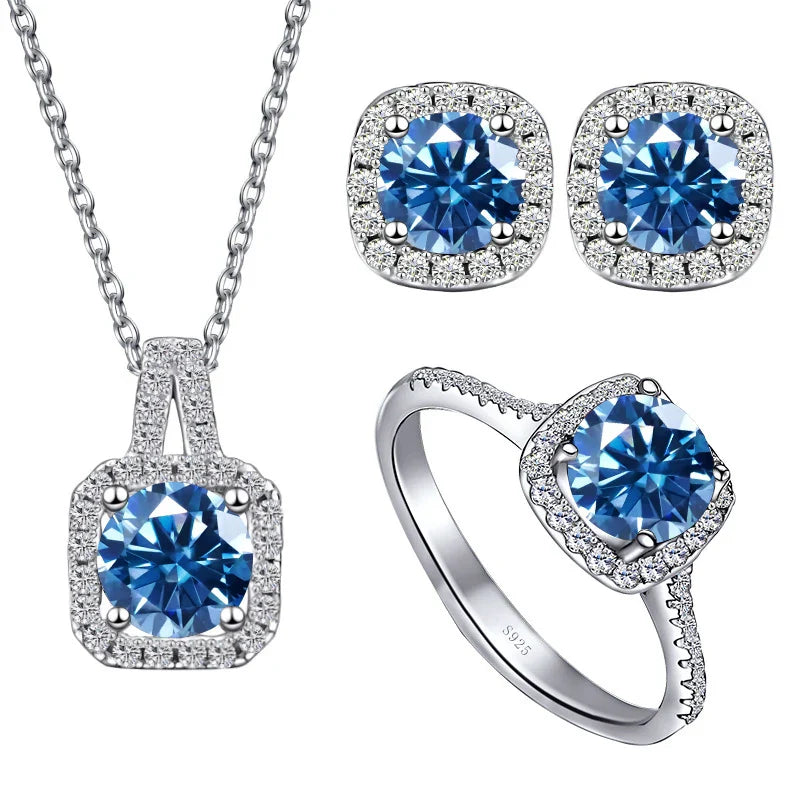 Sterling Silver 3-Piece Moissanite Jewelry Set 1ct Necklace Ring Earrings