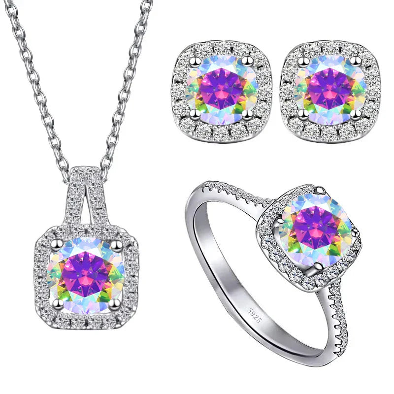 Sterling Silver 3-Piece Moissanite Jewelry Set 1ct Necklace Ring Earrings