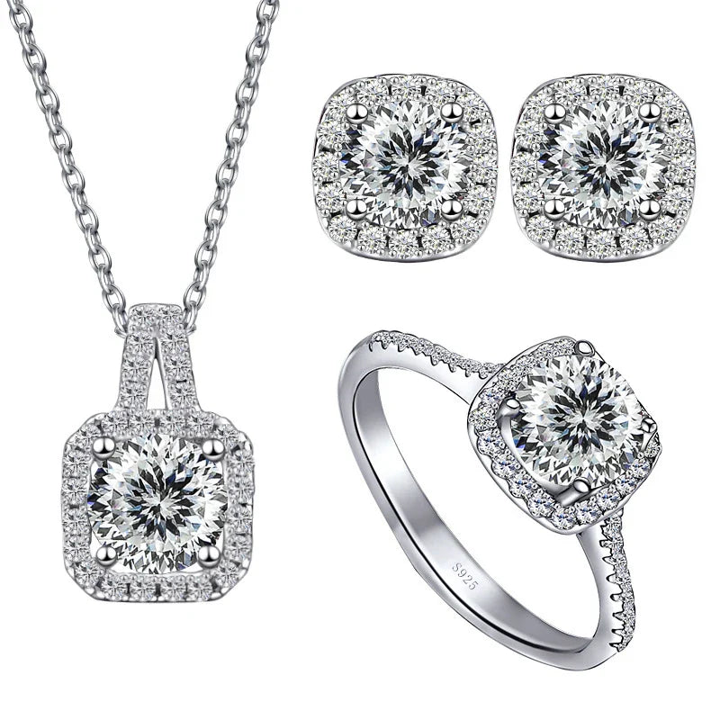 Sterling Silver 3-Piece Moissanite Jewelry Set 1ct Necklace Ring Earrings