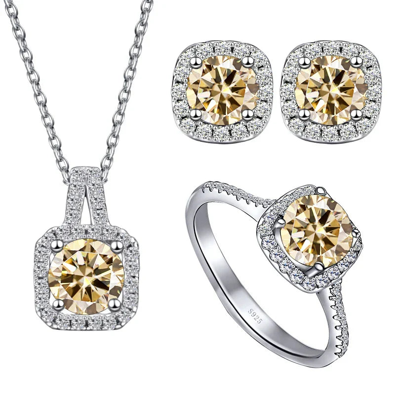 Sterling Silver 3-Piece Moissanite Jewelry Set 1ct Necklace Ring Earrings